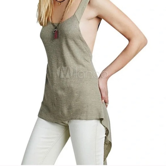 Free People Knit Apron Top With Criss Cross Open Back And Exaggerated Length - Picture 1 of 14